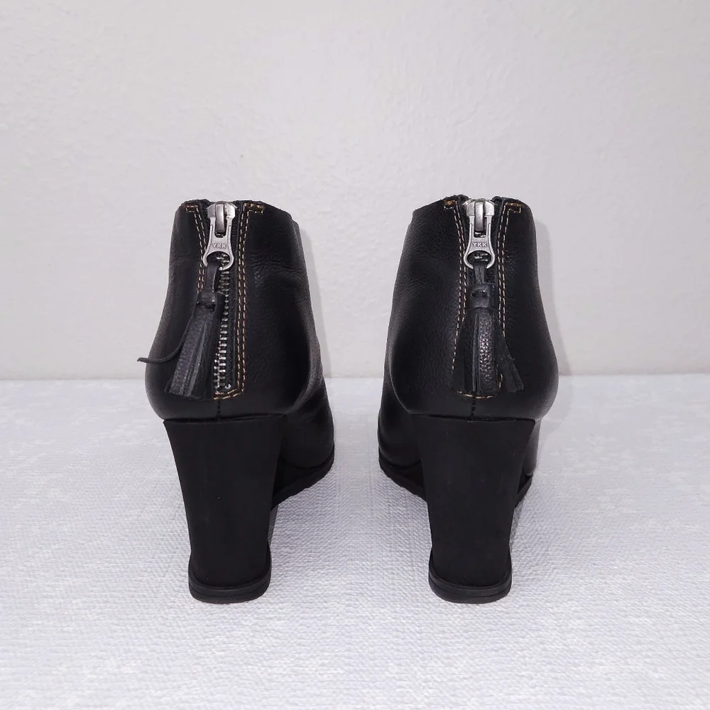 New! Kork-Ease Haldor Wedge Heeled Bootie US 8 Black Leather Ankle Boots KORKS - Picture 7 of 10